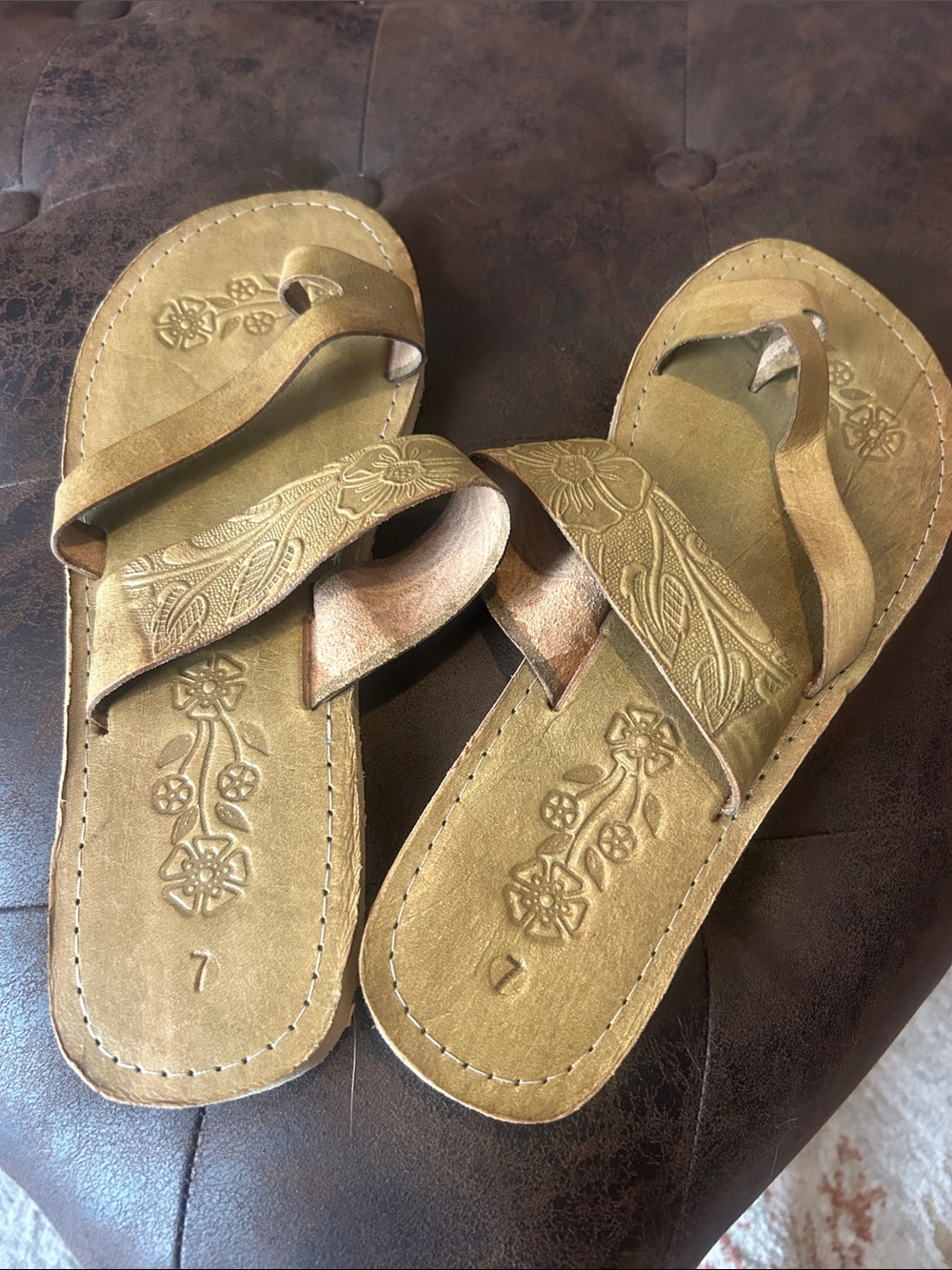 Women's Embossed Floral Strap Sandals - Tan